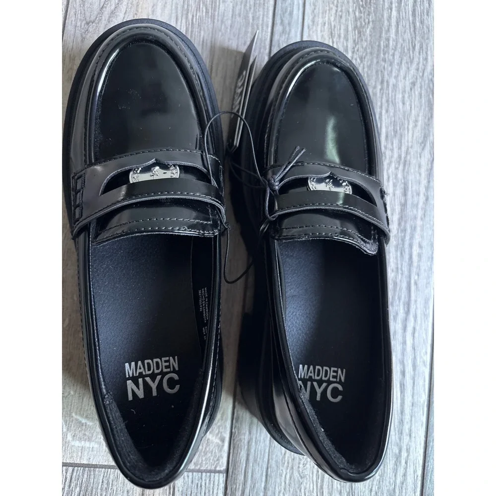 Madden NYC Coin Loafer Womens 6‎ Black New Chunky Lug Platform Penny Shoe